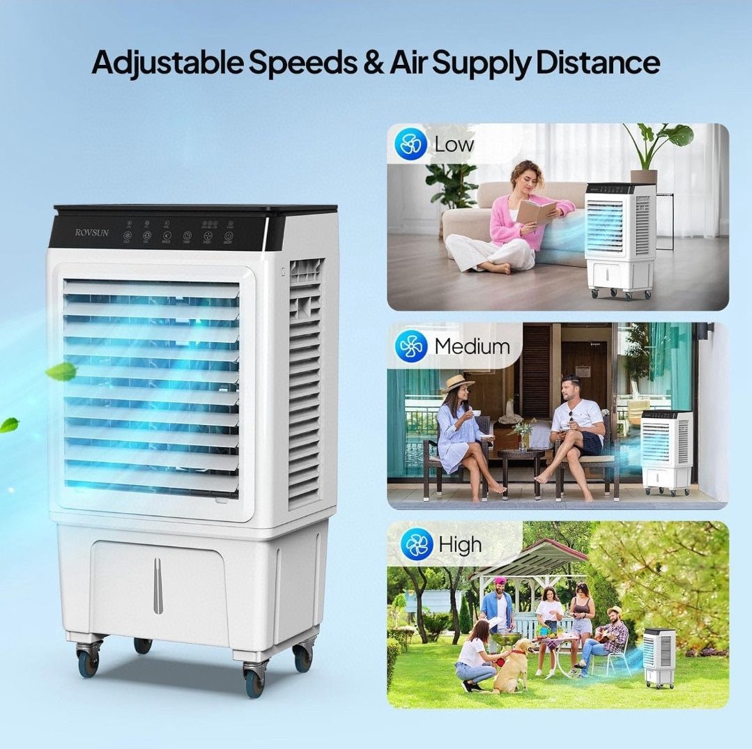 ROVSUN 7.9Gal Portable Swamp Cooler, 2300CFM Evaporative Air Cooler with Auto Oscillating, Remote, 3 Speeds, 12H Timer & 4 Ice Packs, 3-IN-1