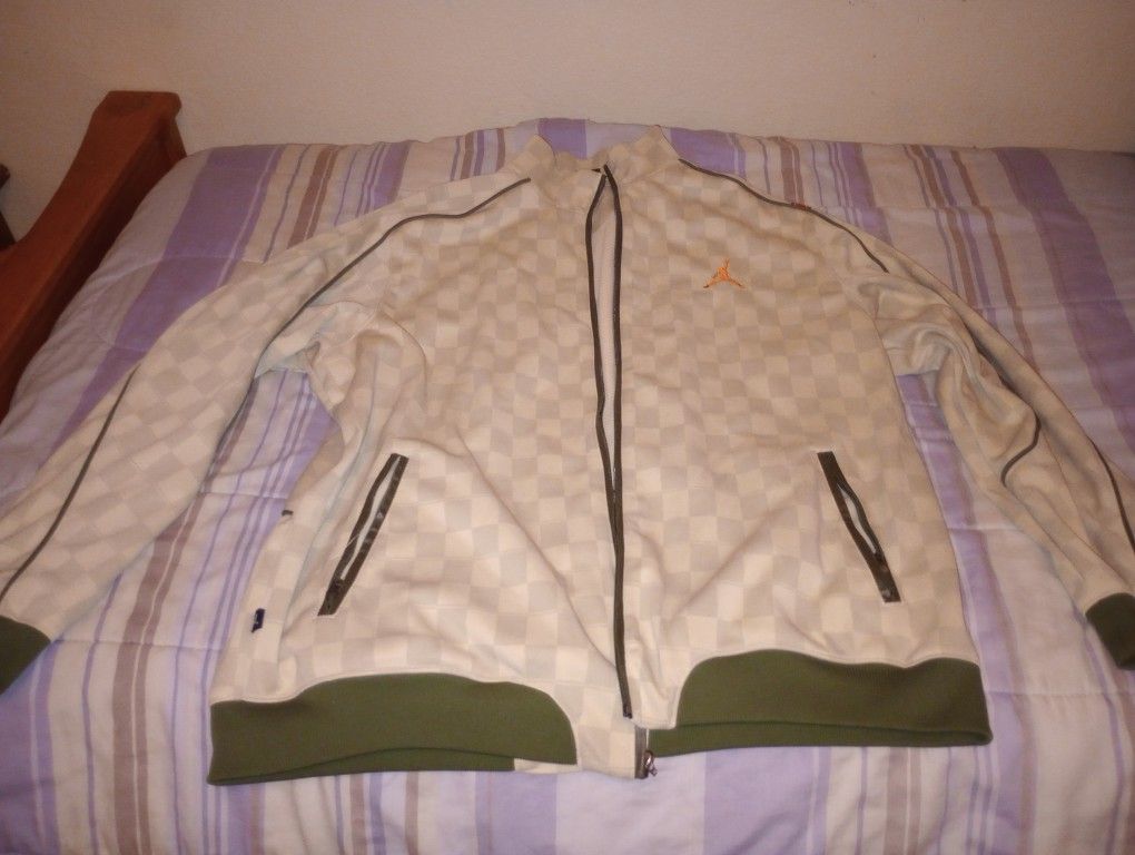 Air Jordan Green and Olive Green Jacket With Orange Accents