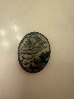 Antique Victorian Sterling Silver & Dendritic Moss Agate Oval Brooch Pin