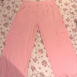 Dolls kill pink cargo straight leg pants low rise L