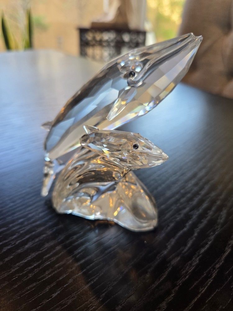 Swarovski Crystal Annual Edition 1992 "Care for Me" figurine featuring a mother and calf whale