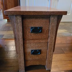 Solid Oak Mission-Style End Table with Storage Drawers