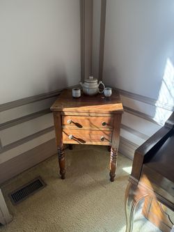 Antique Two Drawer Nightstand / Work Table, Turned Legs