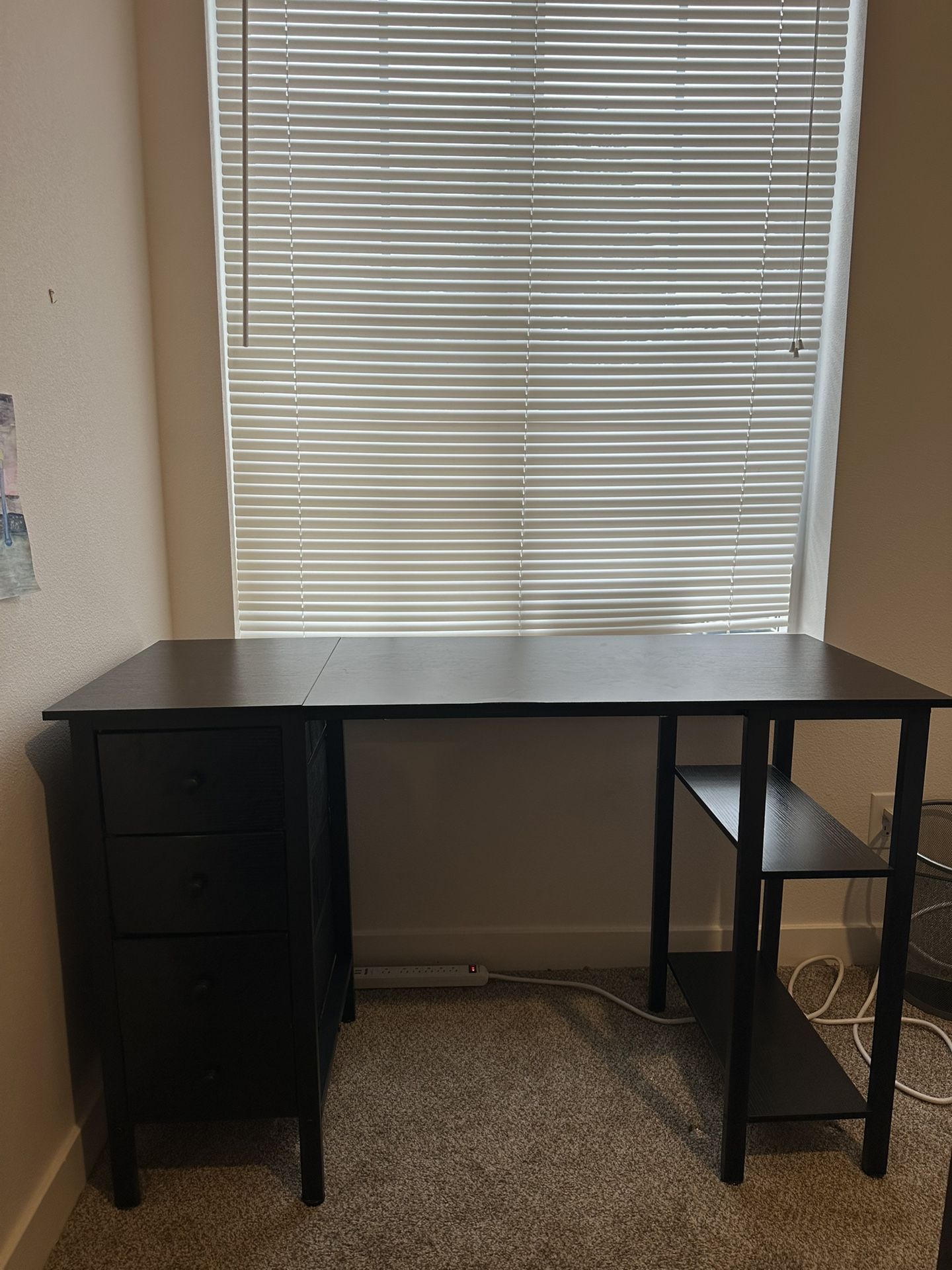 Black Desk W/ Shelves and Fabric Drawers