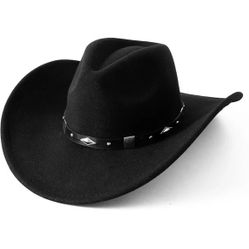 Lanzom Women Men Classic Felt Wide Brim Western Cowboy hat