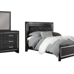 Ashley’s furniture queen Kaydell Queen Upholstered Panel Bed with Mirrored Dresser