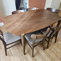 7pc Rounded Mid-Century Dining Set 