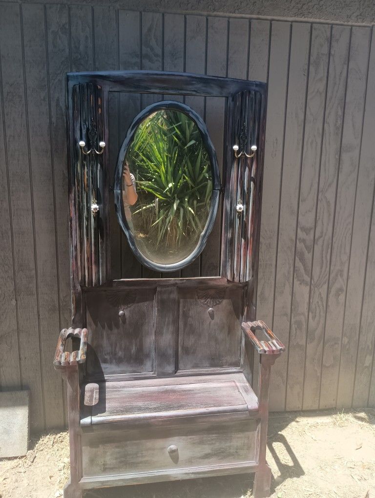 Rack Mirror And Bench Antique Style