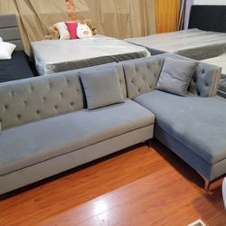 Simple Relax 2 Piece Flannelette Sectional Sofa with Pillows, Grey
