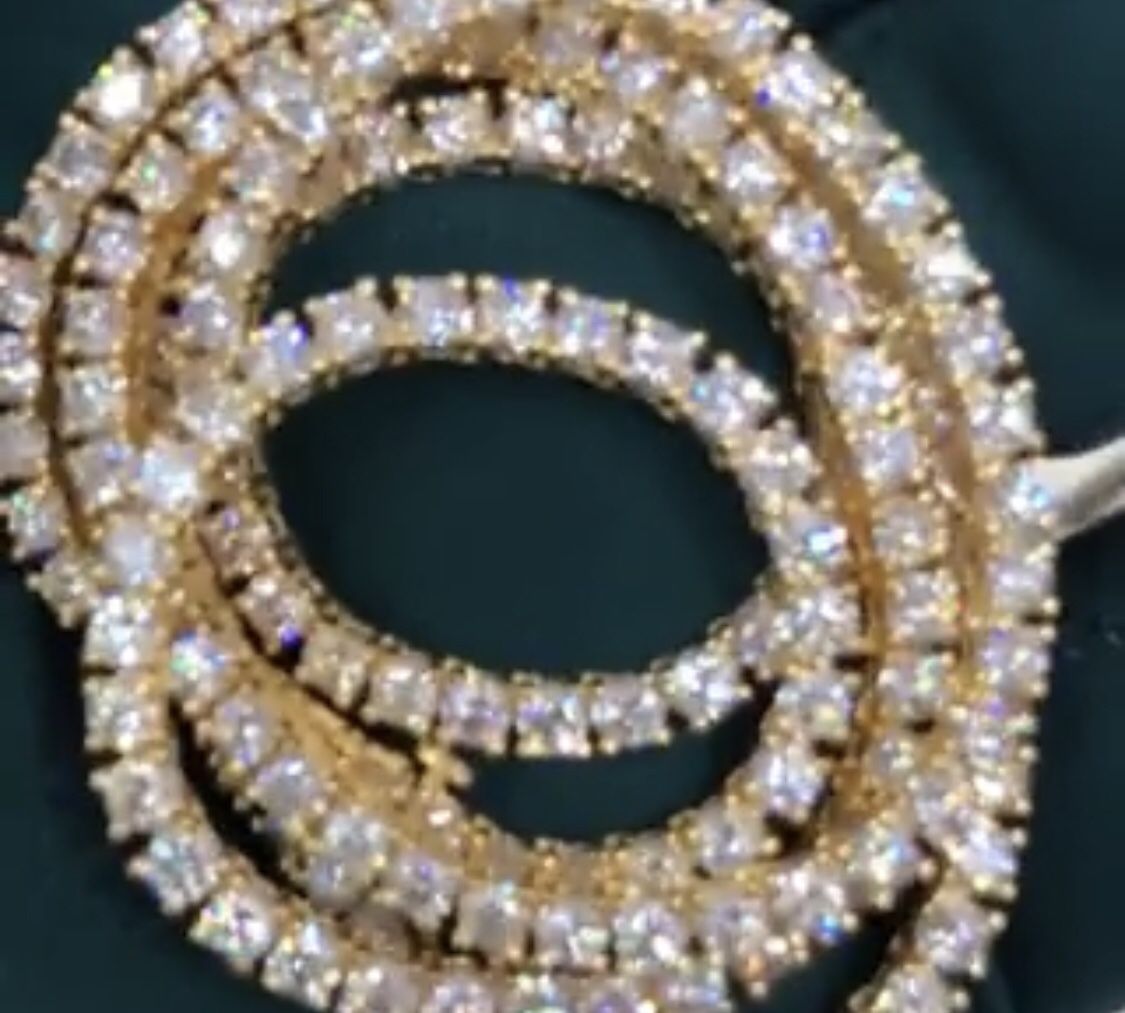 New 18 k yellow gold tennis iced out necklace chain
