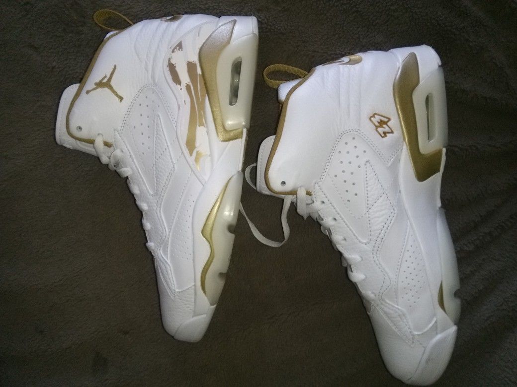 White And Gold High Top Jordan Sneakers
