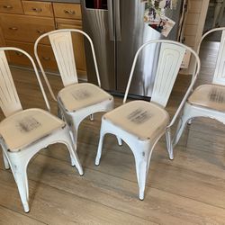 Set Of Four White Metal Dining Chairs