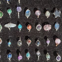  Gemstone Sterling And Cooper Wire Wrapped Rings 