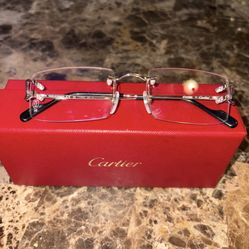 Cartier Mens Designer Eyewear Silver/Transparent