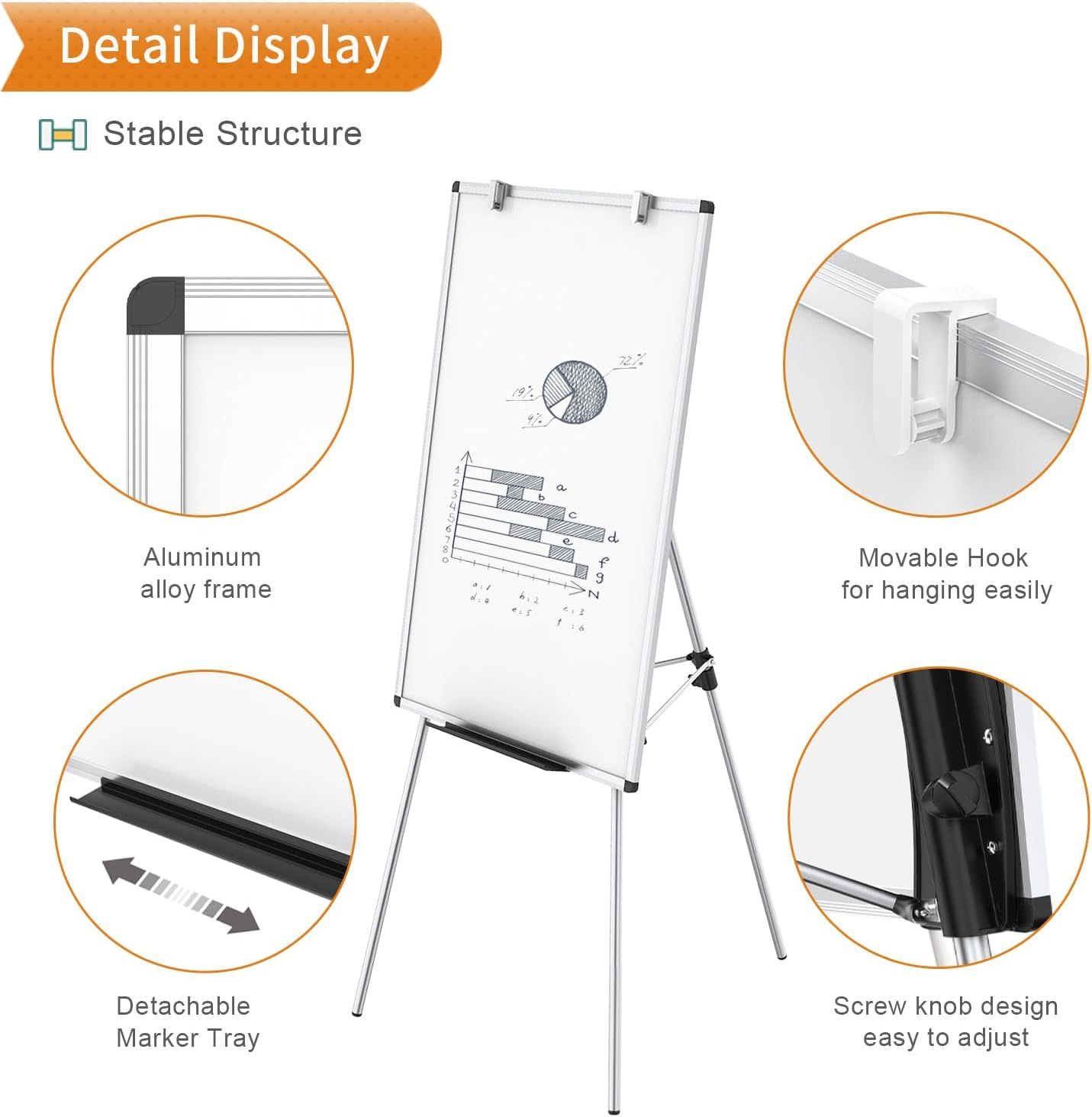 BRAND NEW VIZ-PRO Whiteboard Easel Portable Adjustable School Office Home Dry Erase Board