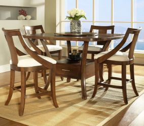 Real solid wood high dining set with 4 chairs