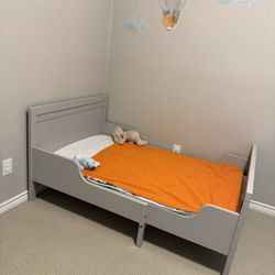 Ext bed frame with slatted bed base, gray, With Mattress 