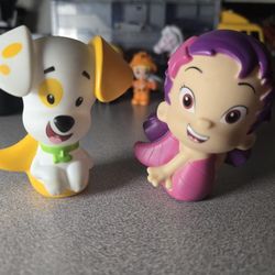 Lot 2 Bubble Guppies Bath Water Pool Rubber 3" Toys Figures Bubble Puppy Molly 