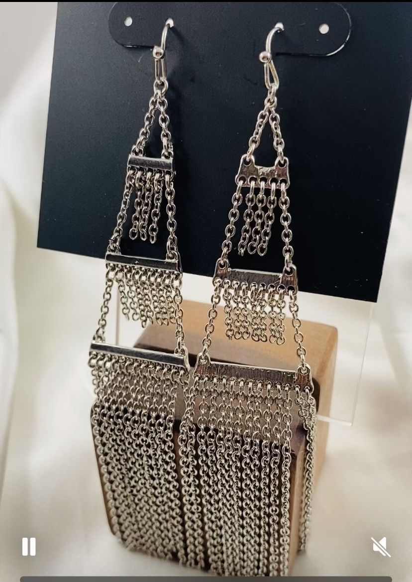 Stunning silver chain fringe dangle earrings