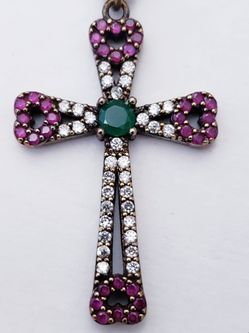 BEAUTIFUL LARGE EMERALD RUBY CRYSTAL PENDANT"NICE!
