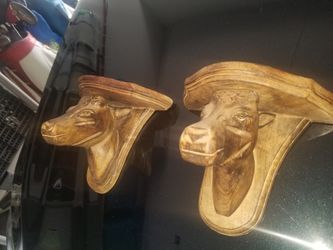 Hand carved Wood Cow Head Shelves
