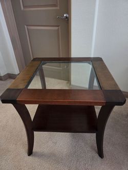 Dark Wood and Glass End Table with Bottom Shelf