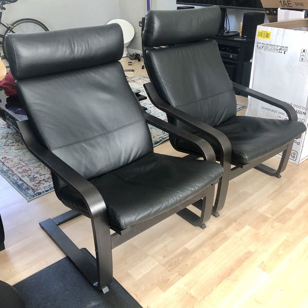 Ikea leather poang chairs (2) black on black for Sale in Menlo Park, CA