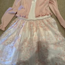 Kids Pink White Dress With Cardigan 6/7x