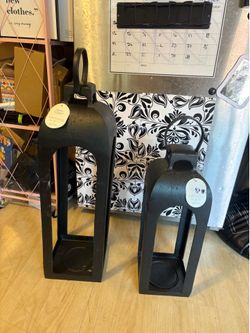 New 29.4"x9" & 22.5"x7.7" Heavy Duty Pillar Cast Aluminum Outdoor Lanterns Candle Holder Black $150