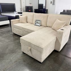 Reversible  Sectional Sofa With Pull-out Bed And Storage Ivory,  Dark Grey  Black 
