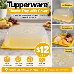 🧀 BRAND NEW TUPPERWARE® CHEESE TRAY WITH COVER  💰 $12  Brand new, never used Tupperware cheese tray with yellow serving base and clear protective co