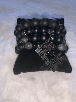 Black 4 stack 1 charm Bracelet 
