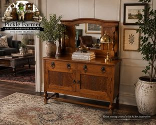 Antique Quarter Sawn Oak Buffet with Original Mirror – 1910s