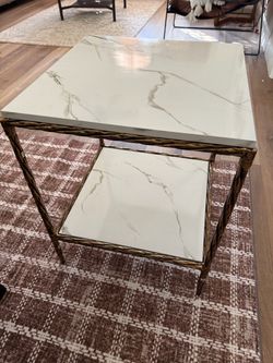 Two-Tier Marble Top Gold Side Table