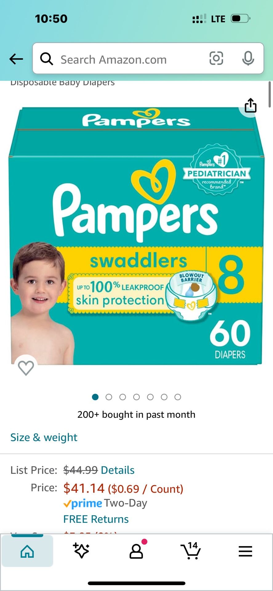 Pampers Swaddlers Diapers, Size 8
