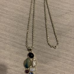 Sterling Silver With Real Stones Necklace 