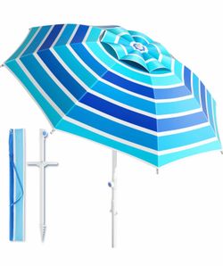Brand new 8FT. Large Beach Umbrella with Heavy Duty Sand Anchor & Tilt Sun Shelter