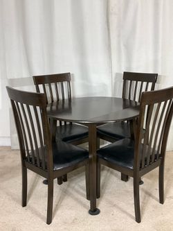 Espresso Double-Drop Leaf Dining Table with 4 Chairs-Ashley Furniture