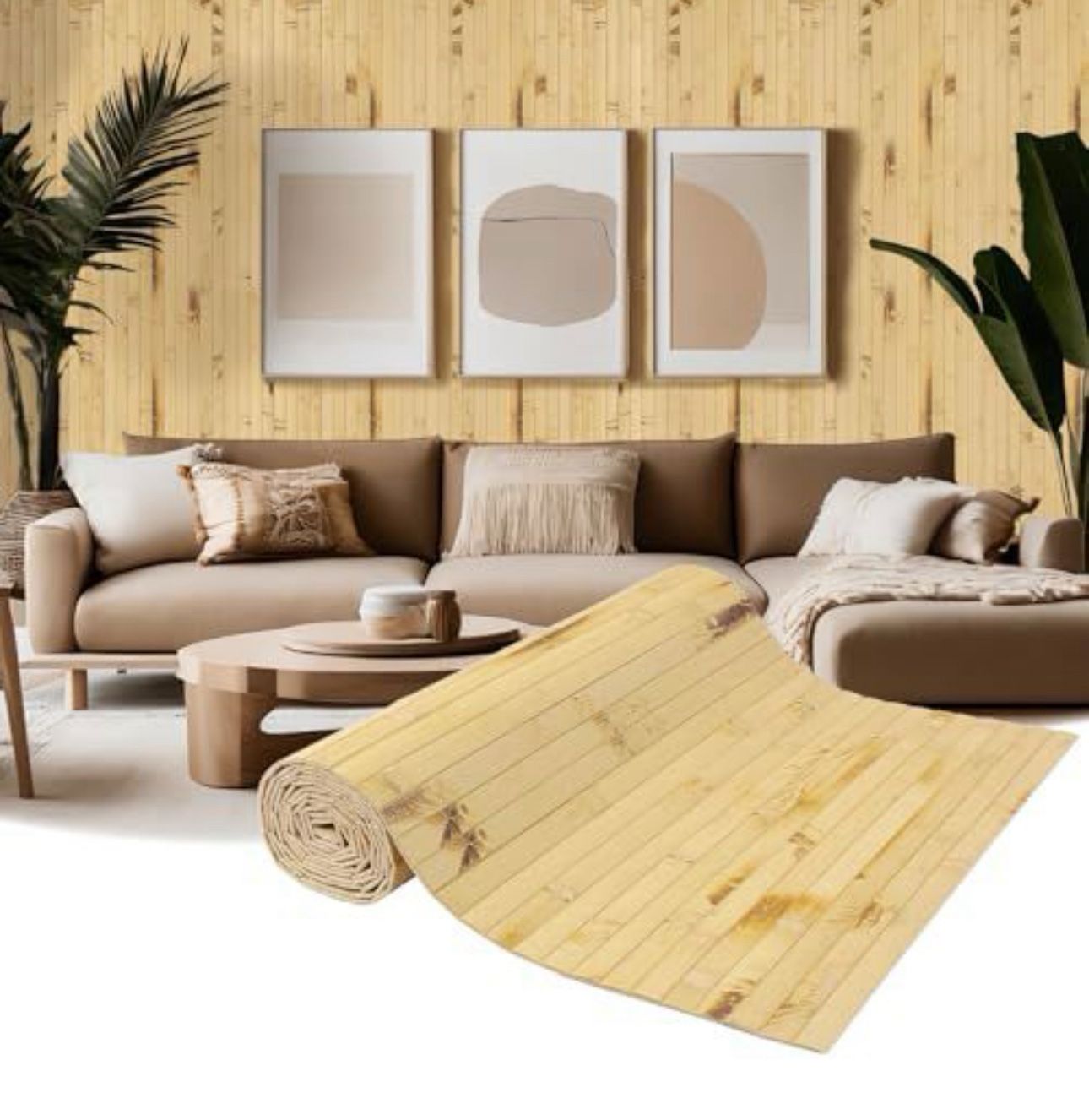 EYAYEN Natural Bamboo Wall Panel for Interior Wall Decor, Pole Wrap Wainscoting Interior Wall