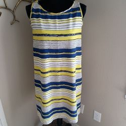 Fratini Blue And Yellow Striped Sleeveless Dress Size Medium 