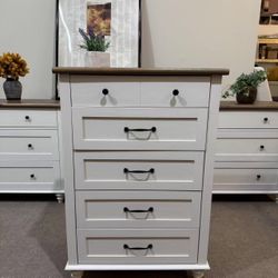 White Dresser for Bedroom with 5 Drawers, Small Kids Dressers with Wide Chest of Drawers, Mid Century Wooden Closet Storage Organizer, Tall Dressers f