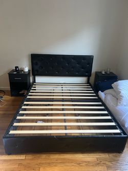 Black Queen Size Platform Bed Frame with 4 Storage Drawers and Headboard