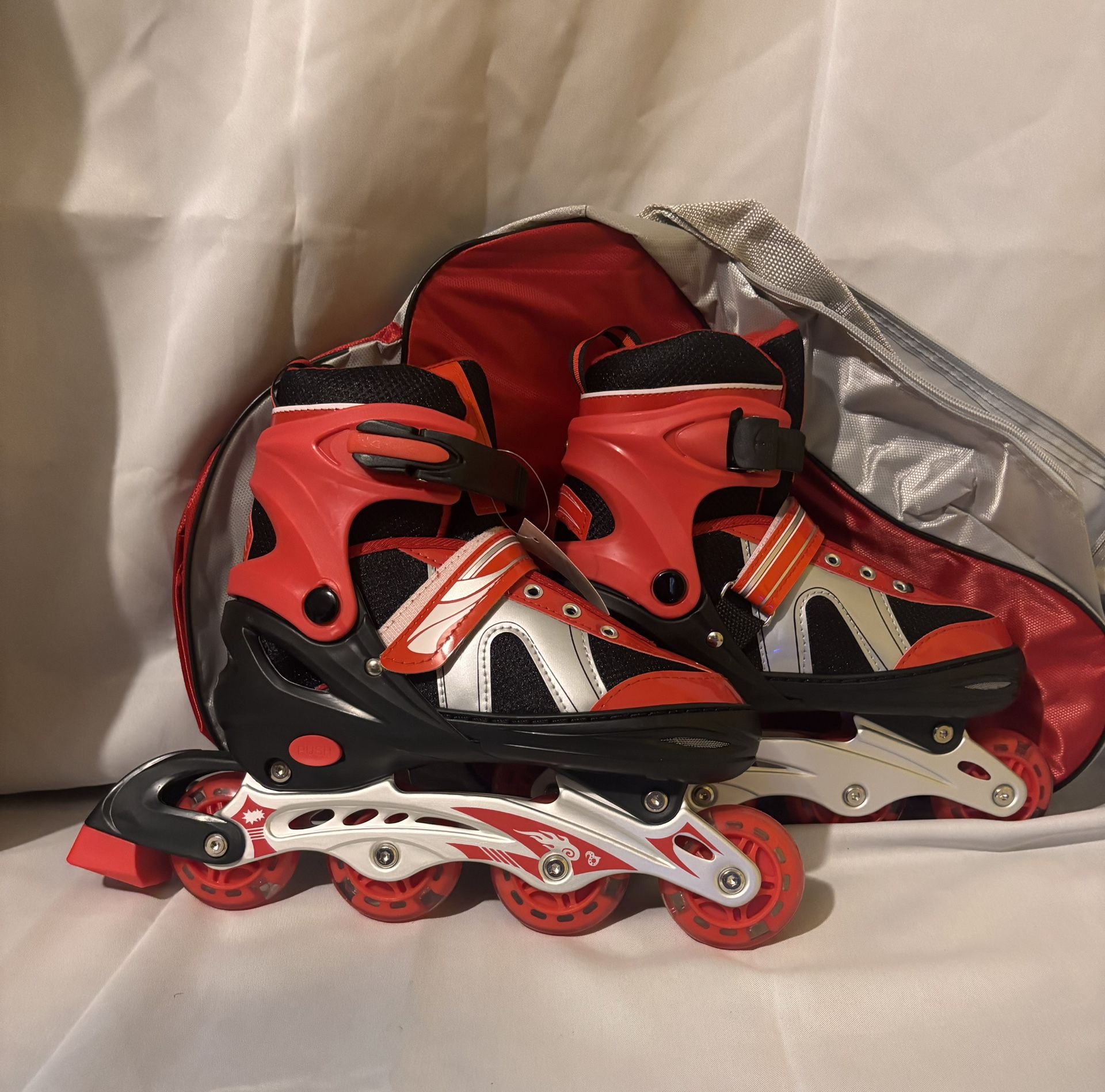 Adjustable Illuminating Inline Skates Red ABEC-7 Bearings, Kids Girls Boys Men Women