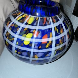  Glass Blue With Bursts Of Color!  Lovely, Large!