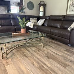 Reclining Brown Leather Sectional Sofa 