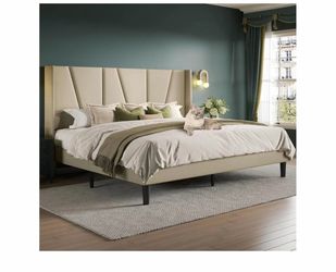 King Bed Frame with headboard Velvet upholstery
