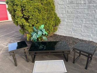 Set of 3 Stylish Tinted Black Tampered Glass Living room tables.