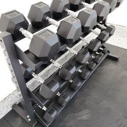 ➖️RUBBER HEX DUMBBELLS 5 LBS TO 50 LBS ( RACK SOLID SEPARATELY  ) BRAND NEW IN THE BOX 