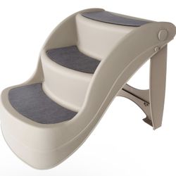 Pet Stairs - Durable Dog Stairs for Small Dogs with 3-Step Design and Safety Locking Pins - Cat or Dog Steps for Home and Vehicle by PETMAKER (Tan)