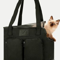 Johomviin Dog Carrier Purse, Foldable Waterproof Premium PU Leather Oxford Cloth Dog Carrier Bag, Pet Travel Tote Bag with Pockets for Cat and Small D